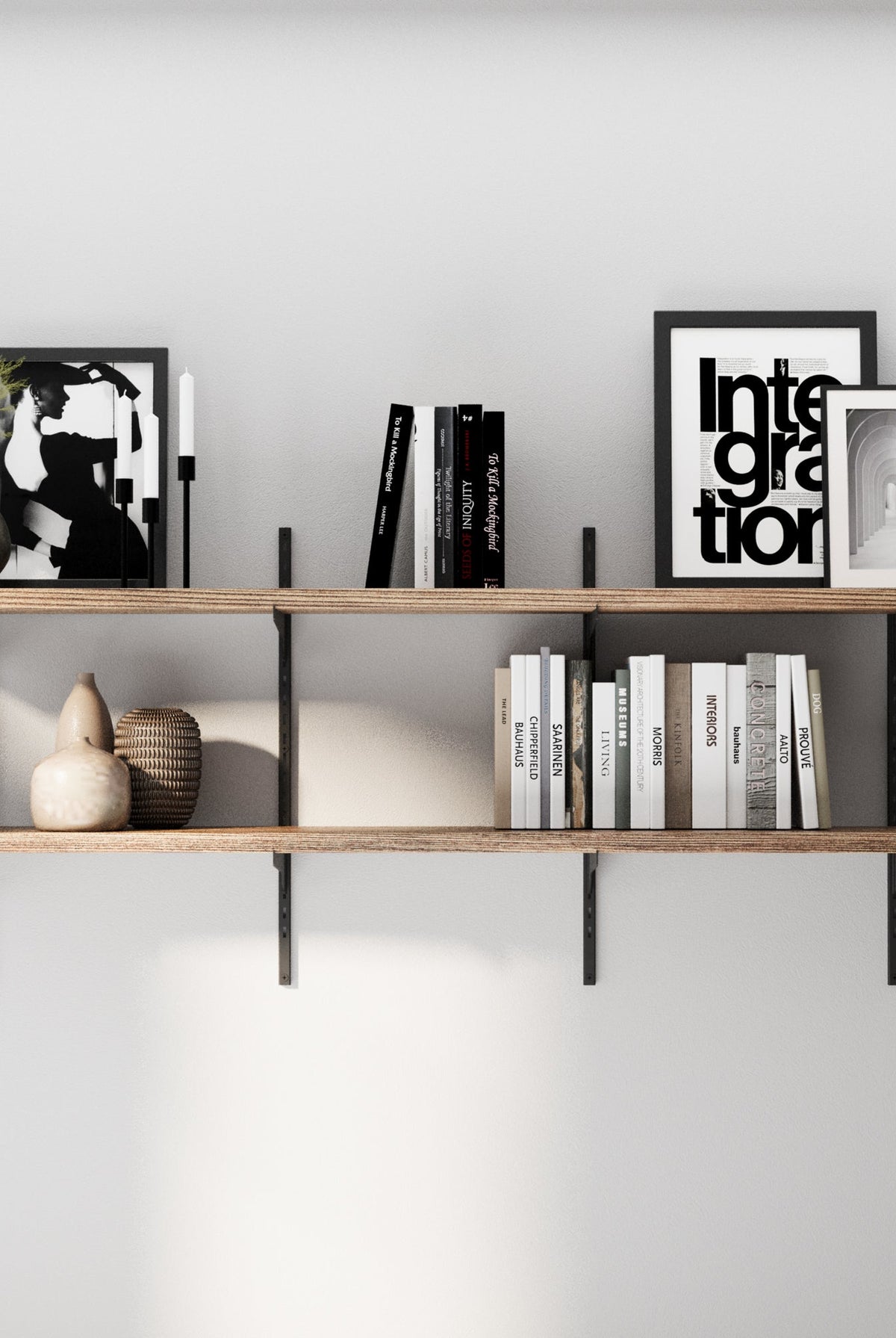 TURIN 60-inch adjustable wall shelves in Burnt finish with 10-inch deep solid wood boards