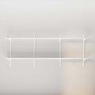 Empty white shelves installed on a wall, clean lines, and modern design awaiting personal items.