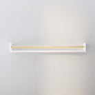 An empty white kids bookshelf with a natural wood rod mounted on a light gray wall. Its simple and elegant design makes it versatile for various uses, from holding books to displaying decorative items.