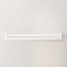 A front-facing view of the empty white wall mount shelf highlighting its sleek, modern design and clean lines.