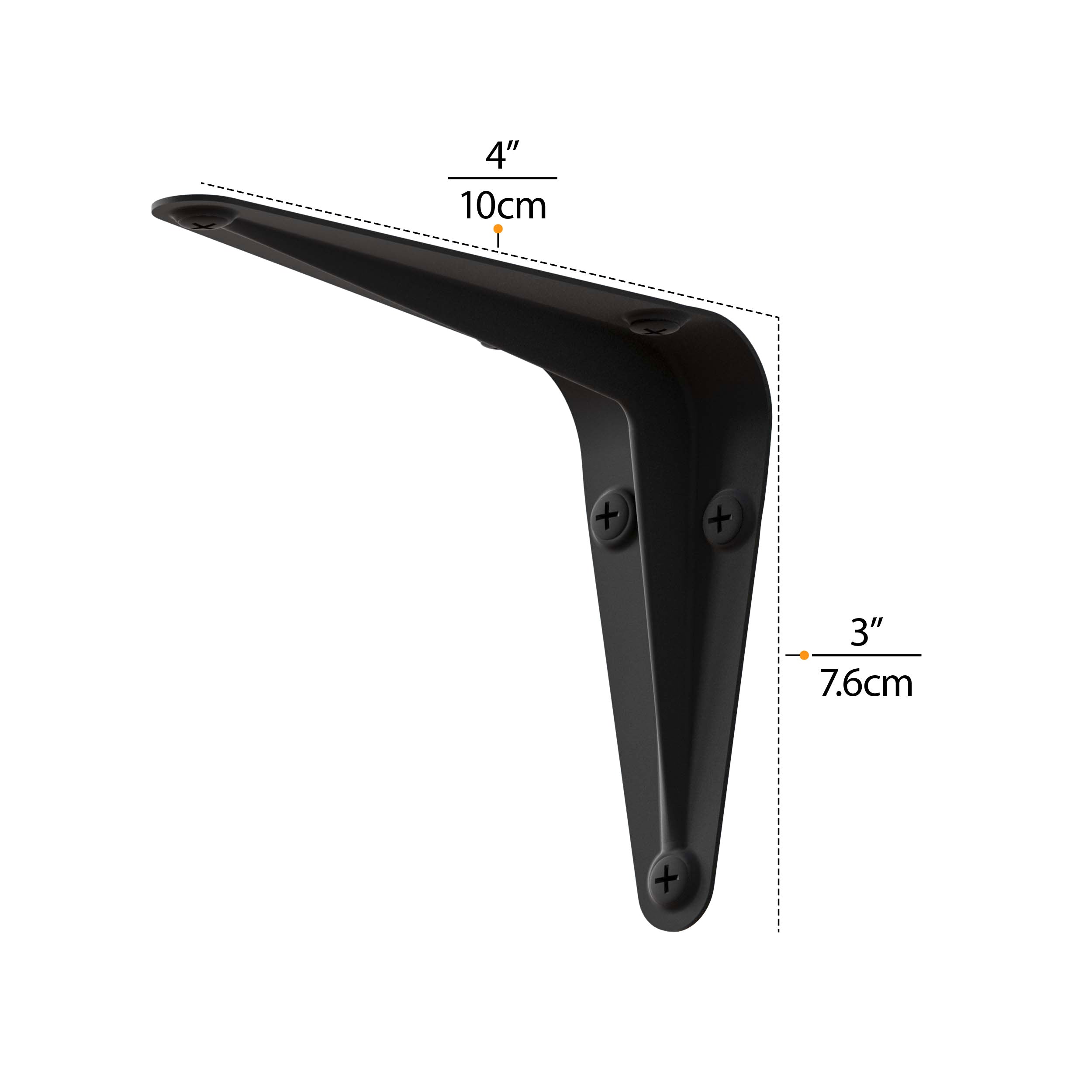 Black metal industrial shelf bracket with dimensions 4"x3", perfect for creating custom shelving units.