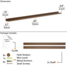 A 60" picture ledge shelf's dimensions and included installation accessories.