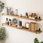 Two-tiered bookshelves for collectibles elegantly display books, decor, and framed art. Ideal for maximizing storage space and adding a stylish touch to your home.