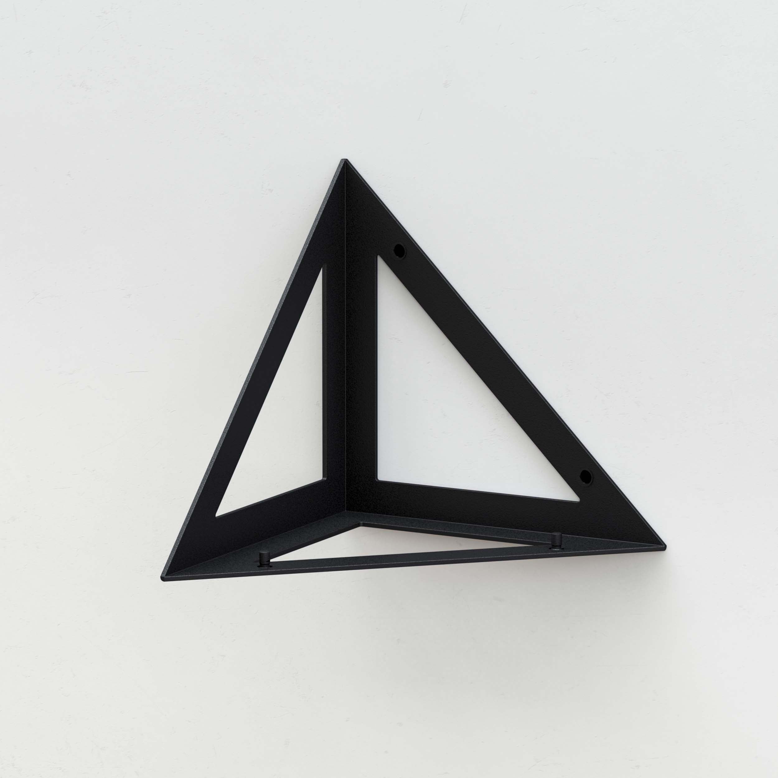 Modern triangular black metal shelf bracket for stylish and sturdy wall-mounted shelves.