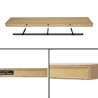 Detailed installation displaying the underside of the shelf with invisible bracket, and precise craftsmanship—underscoring strength, quality, and hidden support.