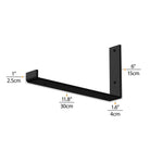 Dimensional diagram of a black rectangular floating shelf bracket with measurements.