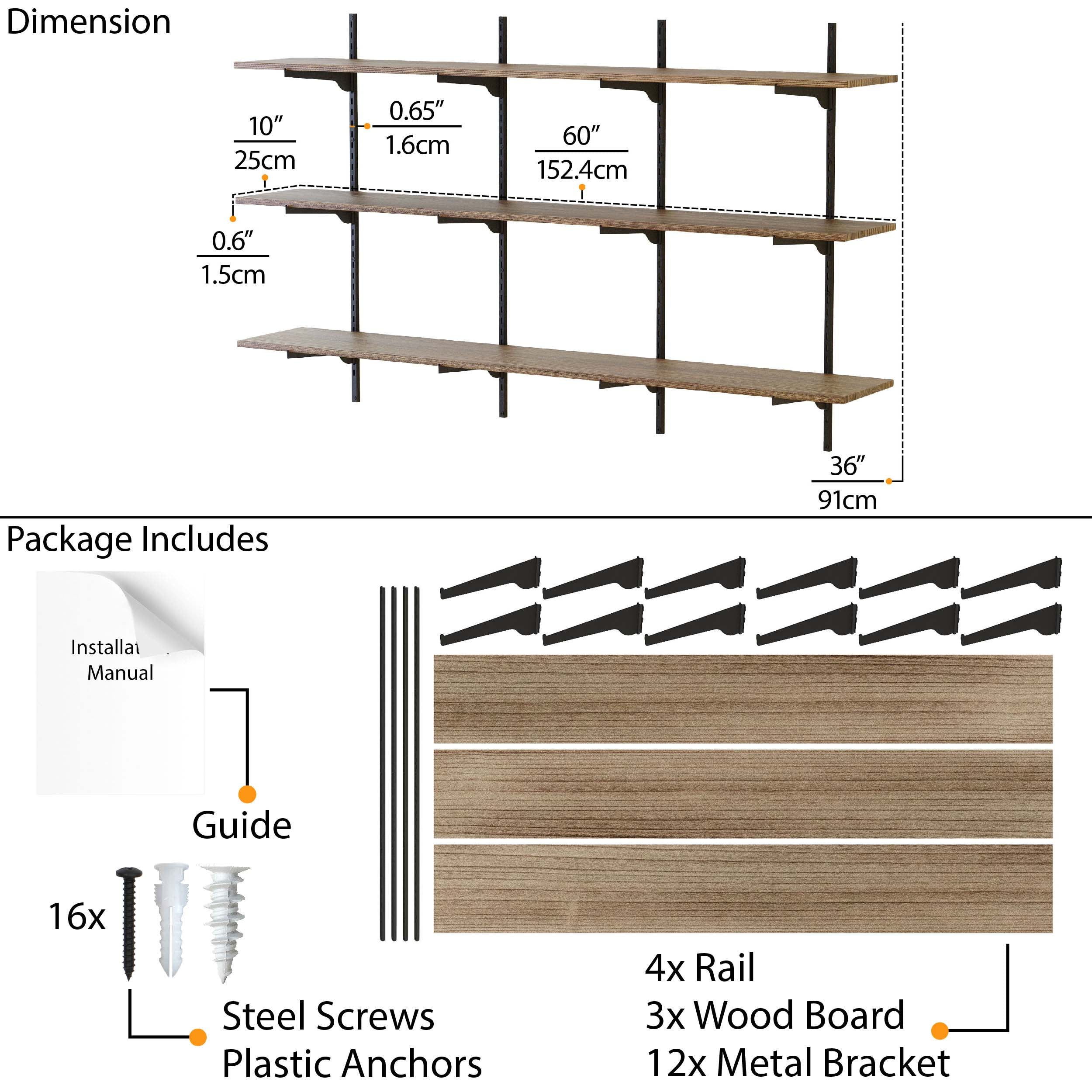 Stacked towels, blankets, and handbags neatly arranged on a shelf for laundry room with dark brackets, above a wooden cabinet.