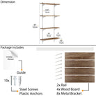 A diagram showing 24'' floating wall shelves burnt dimensions and contents for shelf installation.