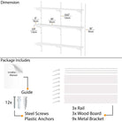 A detailed diagram of 36'' white shelf for wall, showing dimensions and package contents.