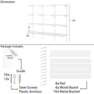 60"W x 36"H x 10"D wall book shelf unit with adjustable brackets with all included parts—rails, boards, brackets, screws, and manual.