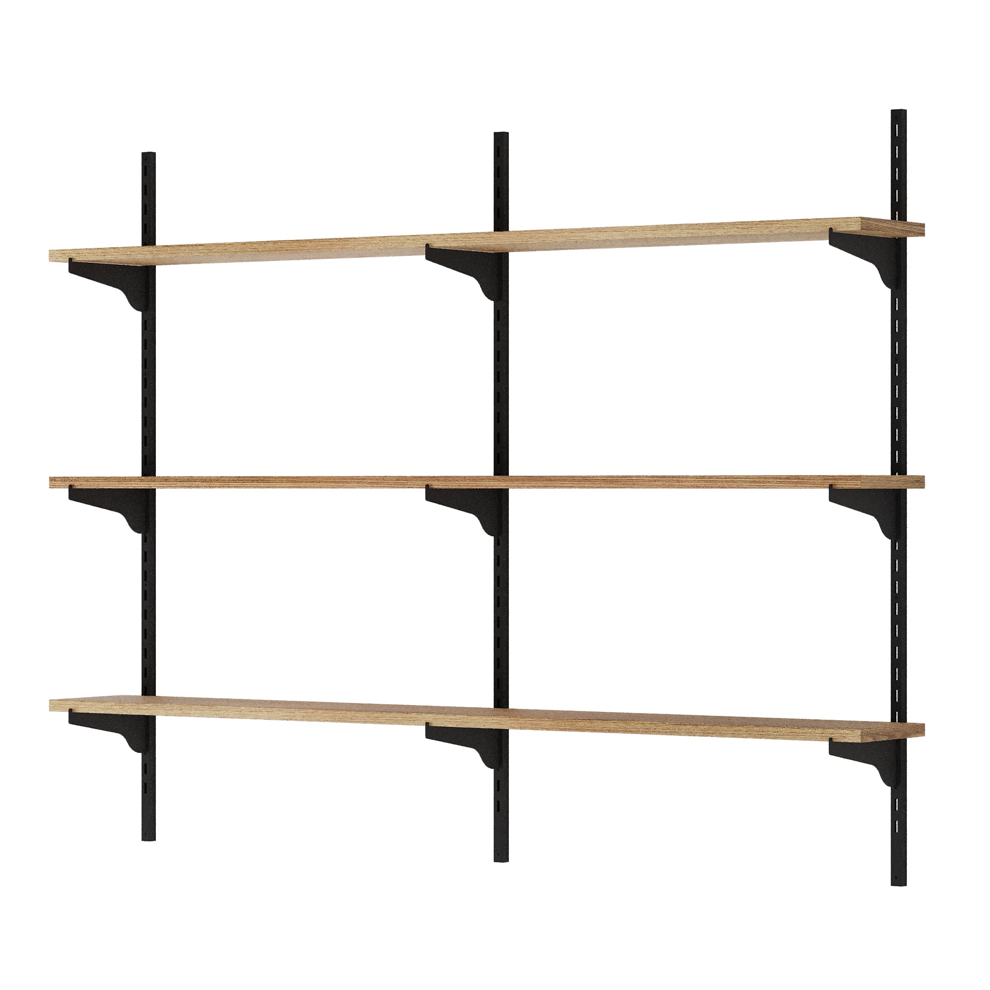 2 tier decorative shelves with black metal brackets on a white background