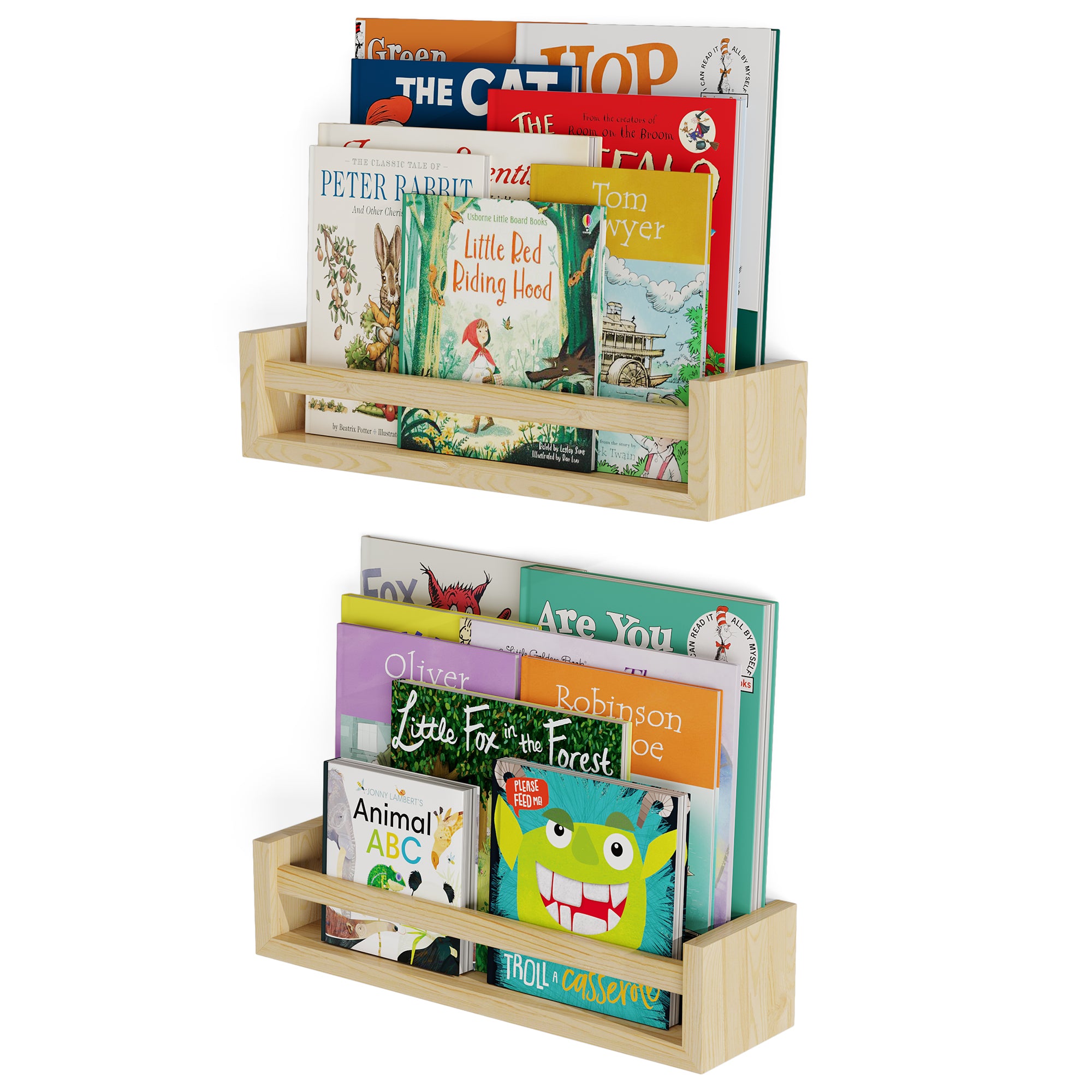 UTAH Kids Bookshelf, Floating Shelves for Nursery Decor and Kids Room Decor Wood Shelf - Set of 2 -Natural - Wallniture