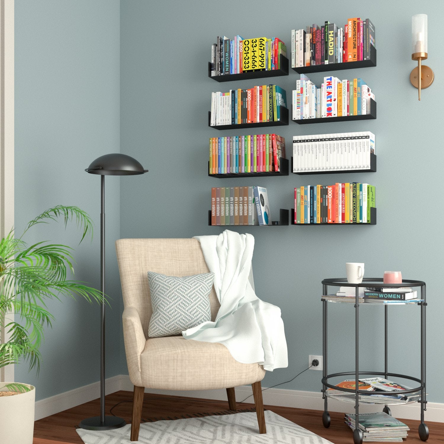 BALI U Shape Floating Shelves Wall Bookshelf for Bedroom Decor – 17" Length – Set of 4 – Black, White - Wallniture