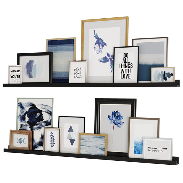 DENVER Floating Shelves & Picture Ledge Shelf for Living Room Decor - 60" x 3.6" - Set of 2 - Black