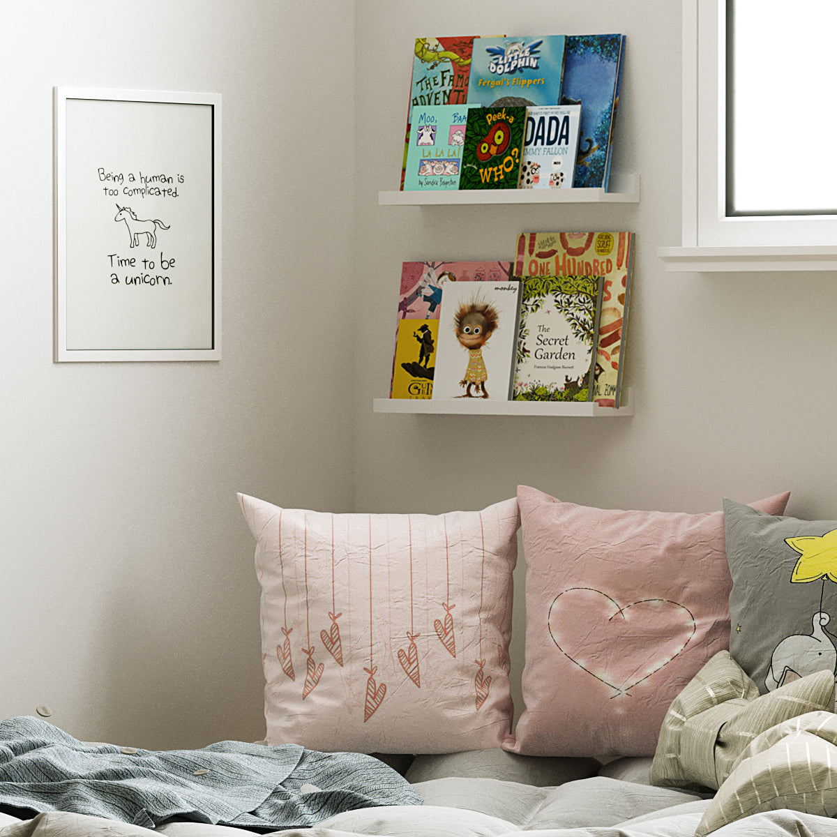 DENVER Floating Shelves Wall Bookshelf for Kids and Nursery Decor – 17” x 3.6” – Set of 2 – White - Wallniture