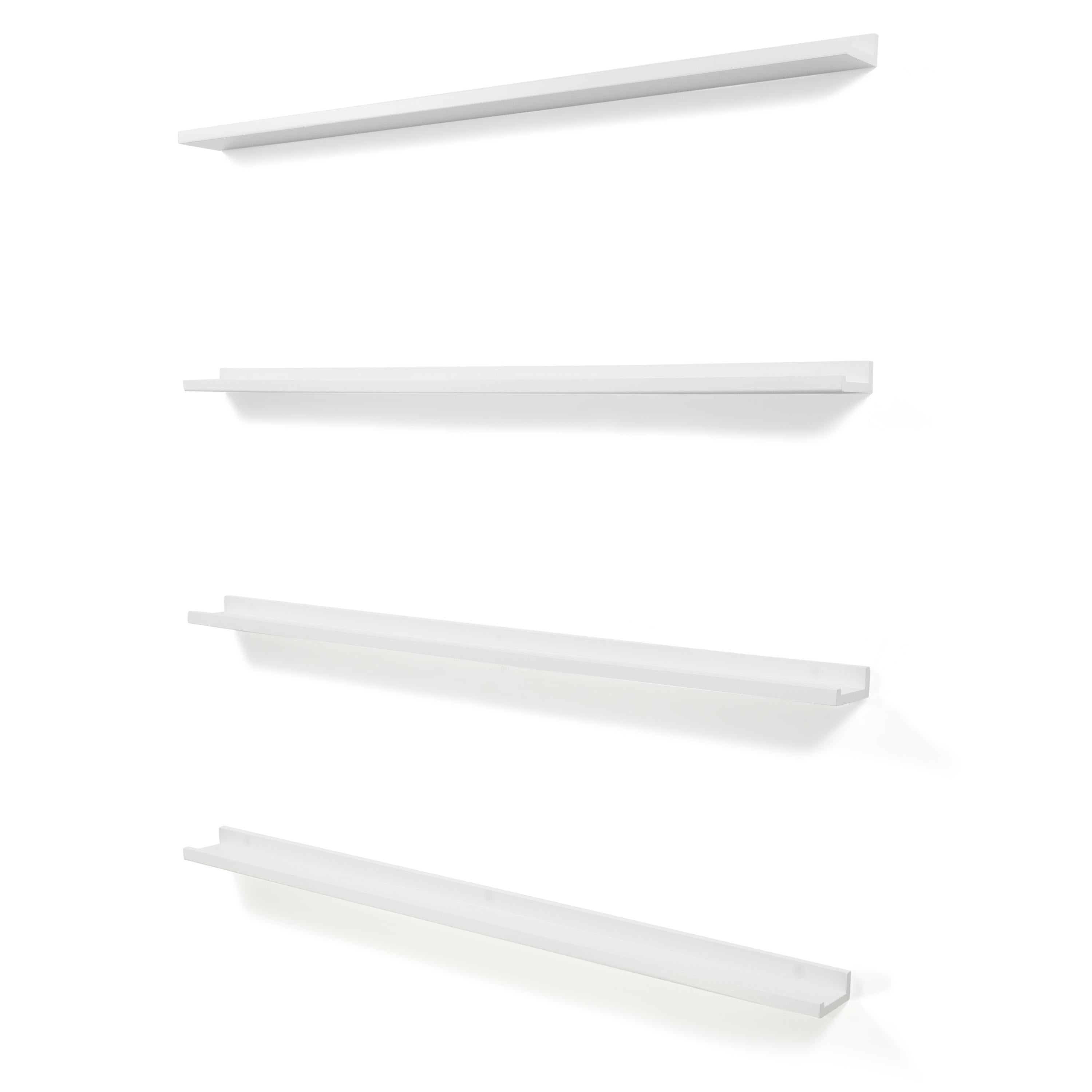 DENVER Picture Ledge Floating Shelves and Wall Bookshelf for Bedroom Decor – 46" Length x 3.6" Depth – Set of 4 - White - Wallniture
