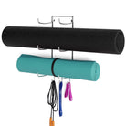 GURU 3 Sectional Wall Mount Yoga Mat And Foam Roller Rack with 3 Hooks for Hanging Resistance Bands - Chrome - Wallniture