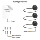 SPORTA Wall Mounted Sports Ball Holder Rack Display Storage - Set of 1, or 3 - Black - Wallniture