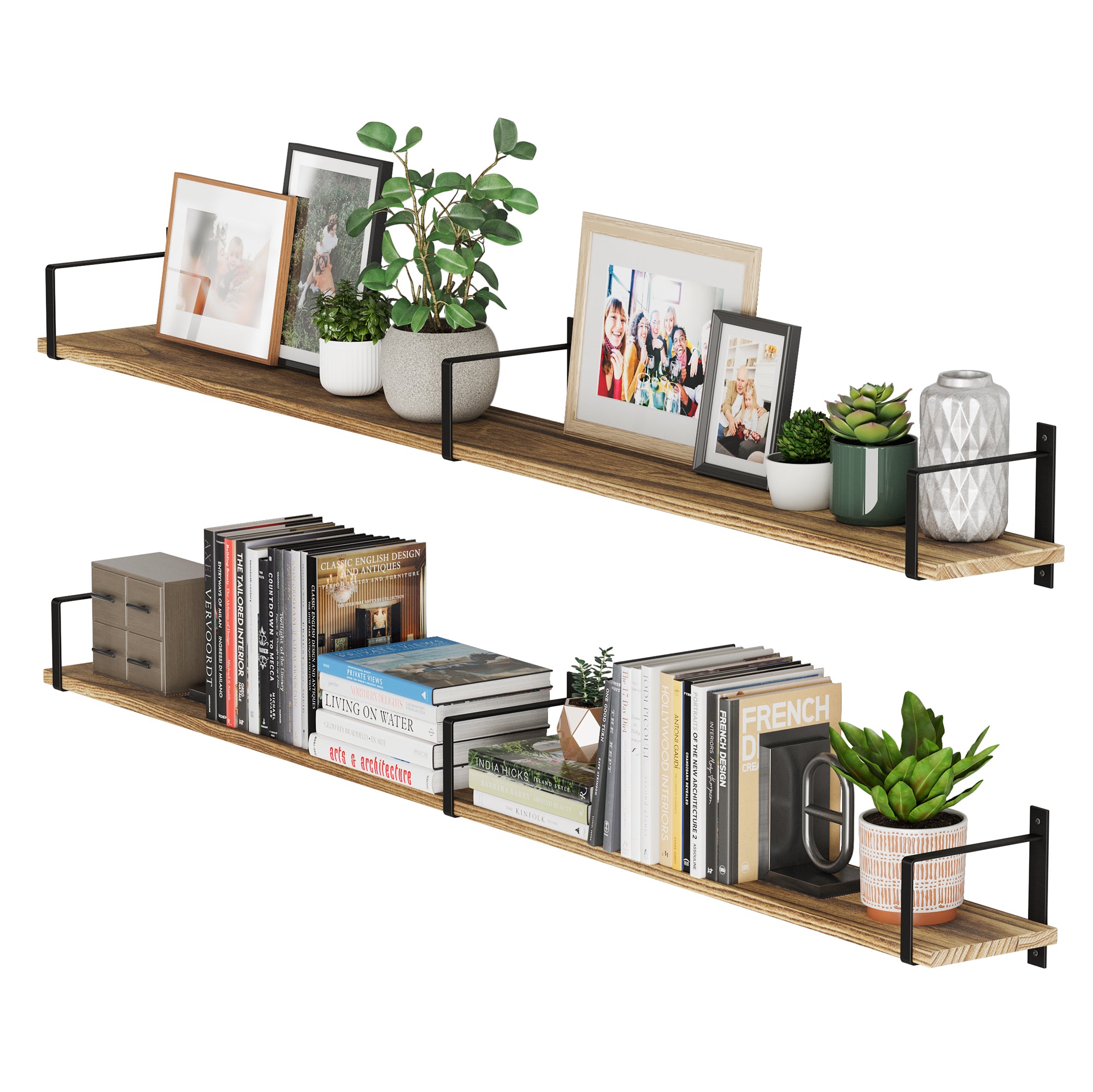 TOLEDO 36x6 Wood Floating Shelves for Wall Storage, Floating Bookshelf,  Long Wall Shelves for Living Room - Set of 2, or 3