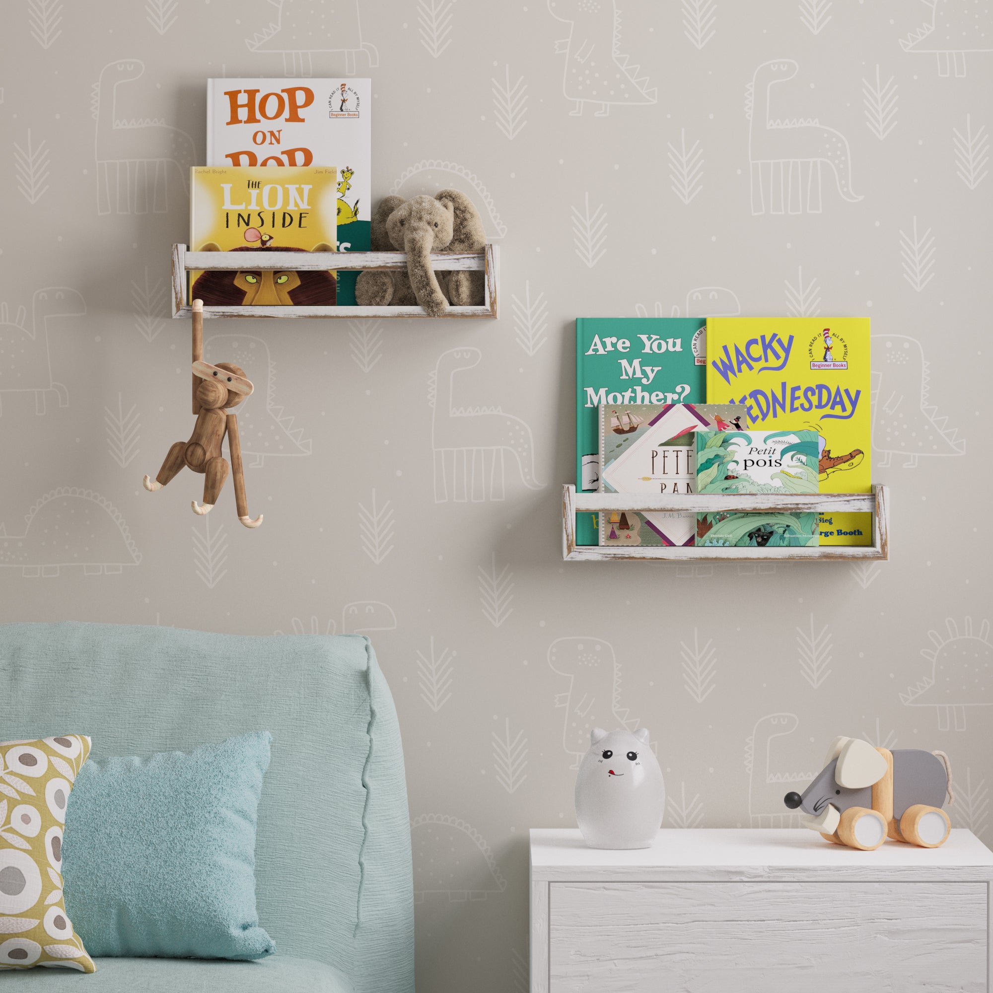 UTAH Floating Shelves Wall Bookshelf for Kids and Nursery Decor – 15.7' Length – Set of 2 – Burnt White - Wallniture
