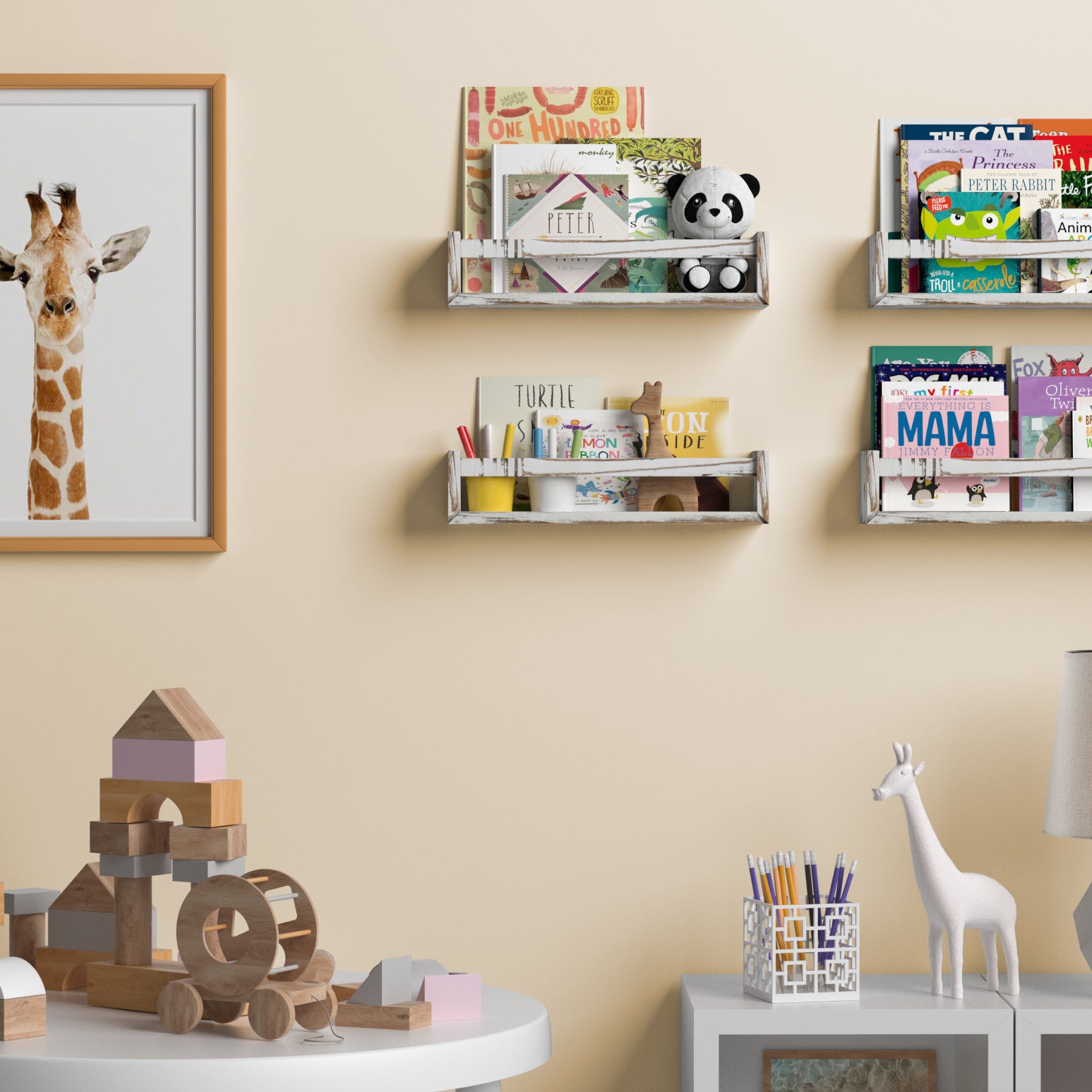 UTAH Floating Shelves Wall Bookshelf for Kids and Nursery Decor – 15.7' Length – Set of 4 – Burnt White - Wallniture