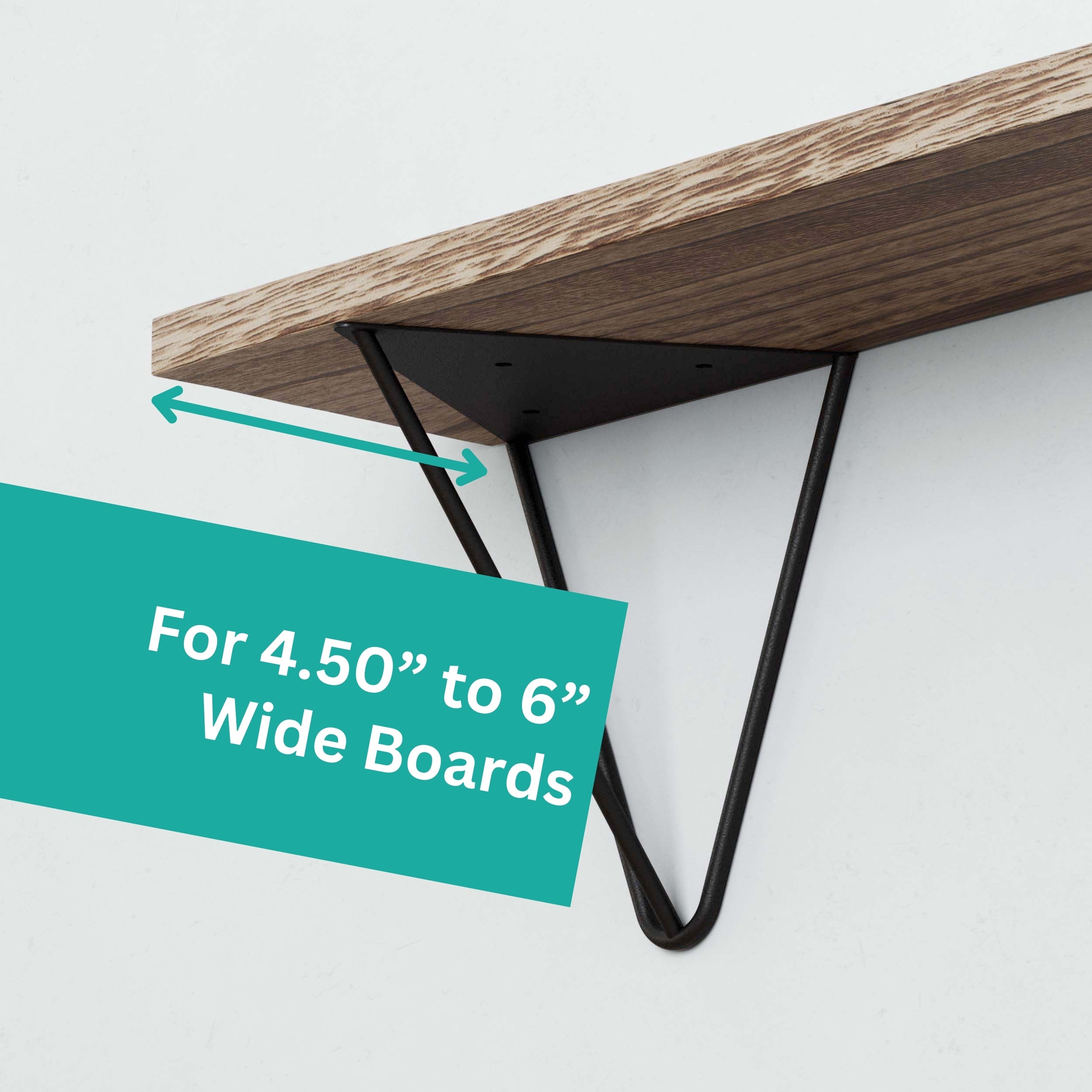 A prism shelf bracket black for boards between 4.50" to 6" wide. The design is modern and minimal, providing strong wall-mounted support.