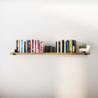 A minimalist rustic wall shelf, ideal for organizing books and decor. This versatile shelving unit features a sleek wooden shelf design, perfect for enhancing your living space.