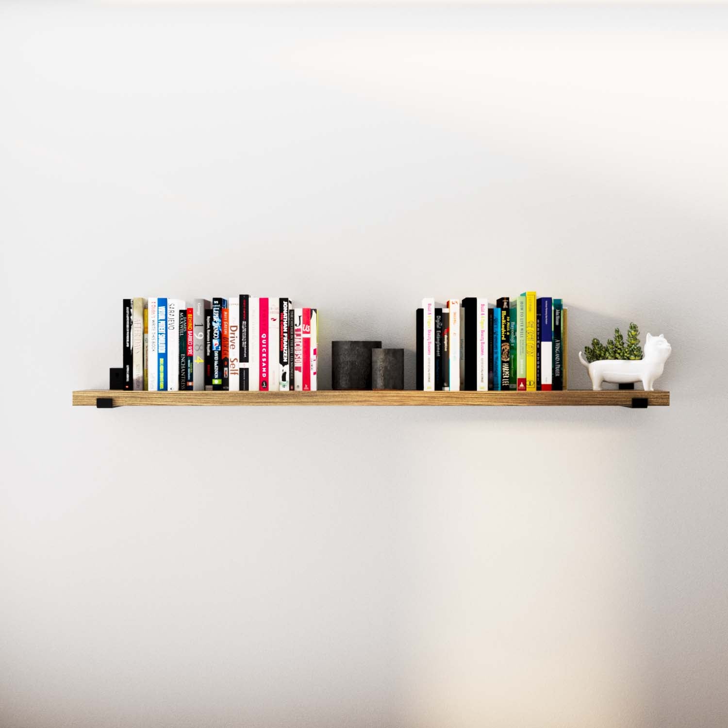 A minimalist rustic wall shelf, ideal for organizing books and decor. This versatile shelving unit features a sleek wooden shelf design, perfect for enhancing your living space.