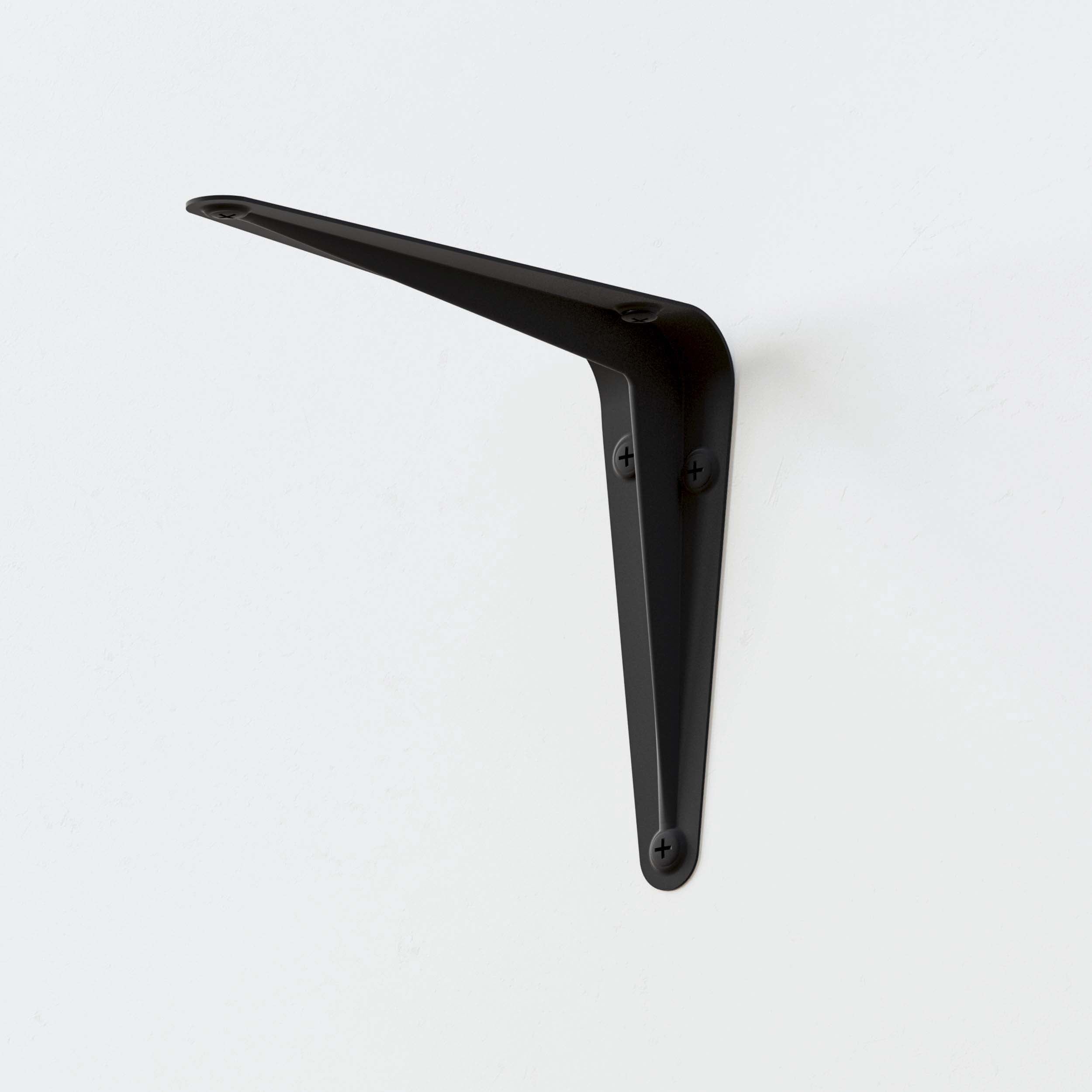 Durable black metal shelf bracket for creating custom wall-mounted storage solutions.