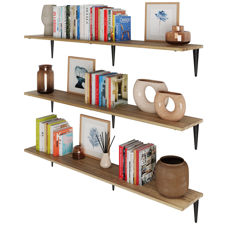 ARRAS 48"x8" Floating Shelves Wall Mounted, Wall Bookshelf, Wall Shelves for Storage - Set of 3 - Burnt