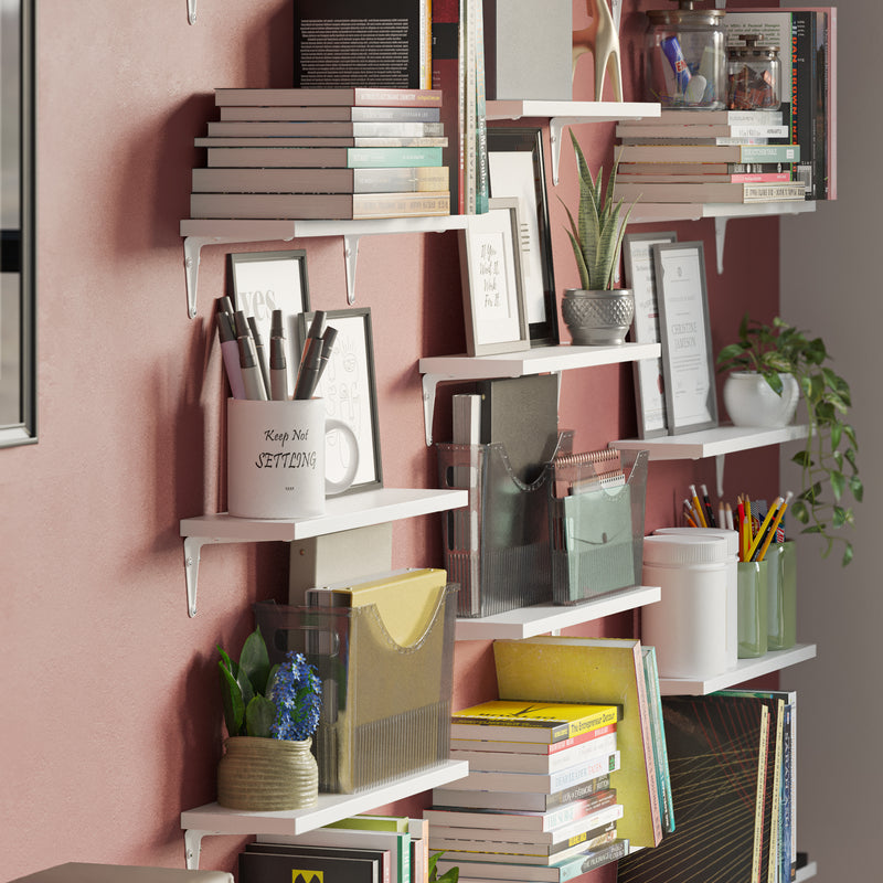 ARRAS 17''x4.5'' Floating Shelves, Wall Bookshelf for Living Room, Kitchen Rustic Wood Shelves - Set of 14 - White