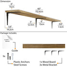 Detailed diagram showing the dimensions and installation components of an 60'' shelving unit burnt, including screws and brackets.
