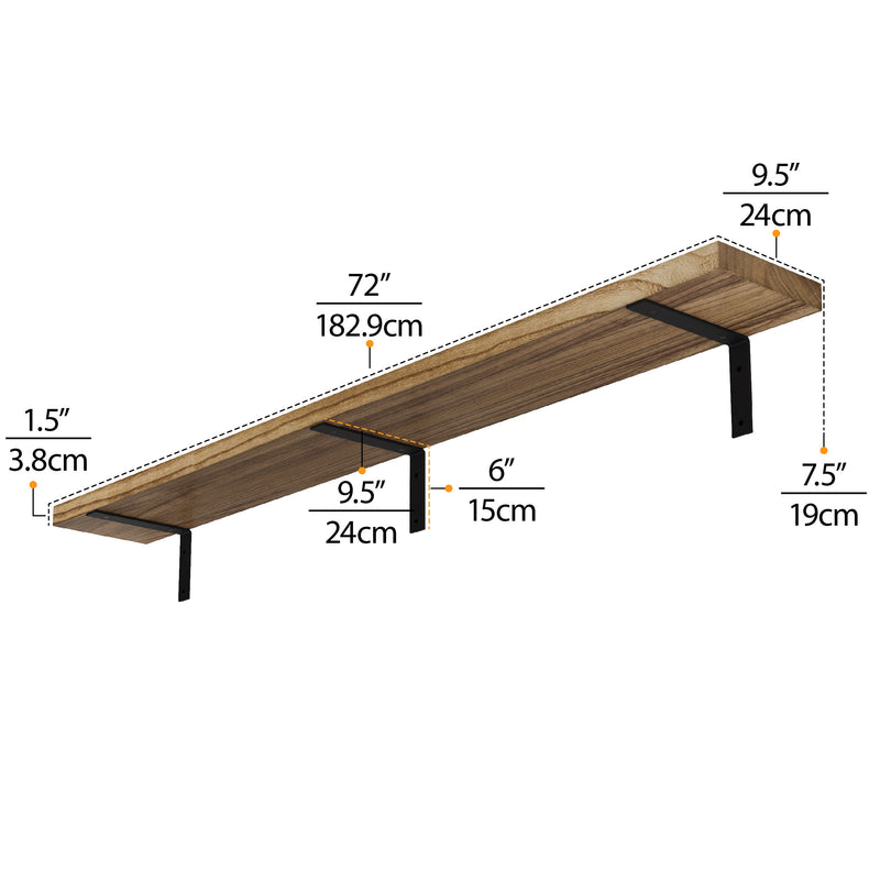 CERVO 72"x9.25" Floating Shelves for Wall, Living Room Book Shelf for Wall, Floating Shelf Heavy Duty Brackets with 1.5" Thick, Wood Wall Shelves - Set of 2 - Burnt