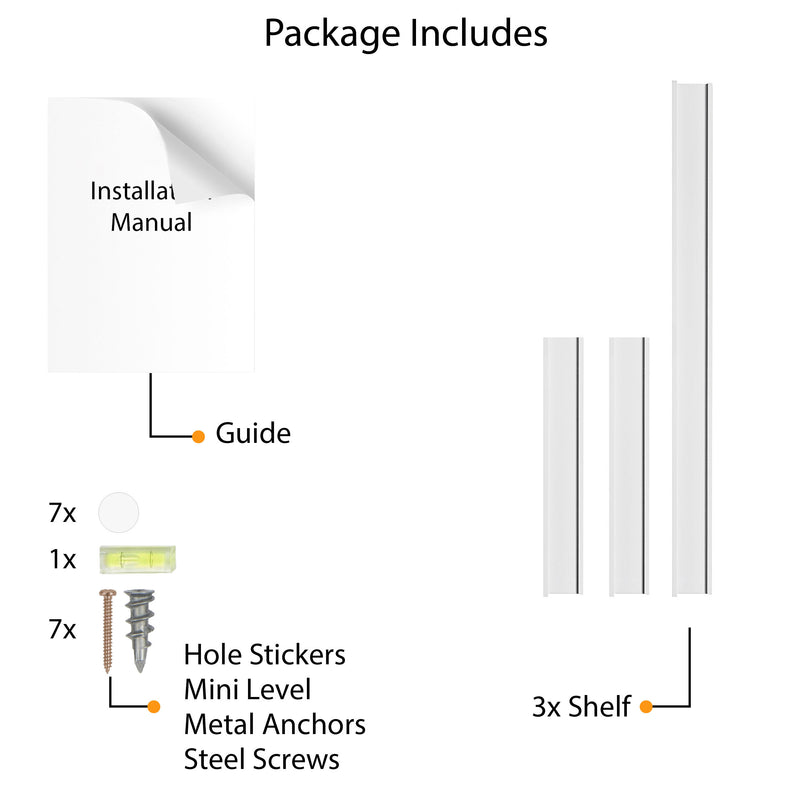 Denver Multi Size 48"-24"-24" Floating Shelves for Picture Frames Collage Wall Decor, Living Room Picture Ledge Shelf Set, Display Shelf - Set of 3 - White