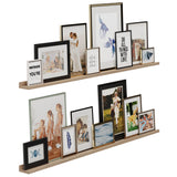 DENVER 60" Floating Shelves for Picture Frames Collage Wall Decor, Long Floating Shelf for Dining Room, Wall Shelves for Bedroom - Set of 2 - Natural