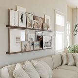 DENVER 72" Floating Shelves for Picture Frames Collage Wall Decor, Book Display Shelf, Living Room Picture Ledge Shelf - Set of 2 - Walnut