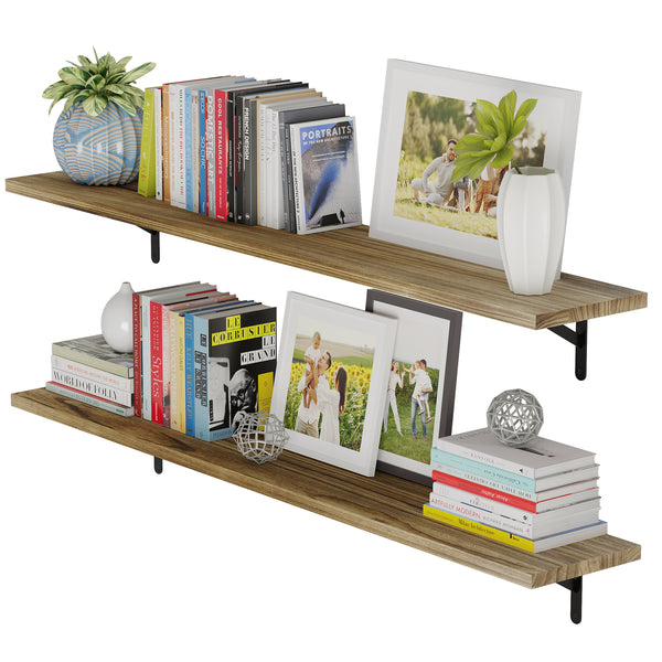 FORME 60"x10" Floating Shelves for Wall Decor, Rustic Wall Bookshelf, Wall Shelves for Living Room Decor - Set of 2 - Burnt