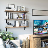 FORME 36"x10" Rustic Floating Shelves for Wall Storage, Wall Bookshelf Living Room, Wall Shelves for Kitchen - Set of 3 - Burnt