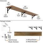 A 60" floating wall shelf with dimensions displayed, including three metal brackets for secure mounting. Package includes screws, anchors, and installation guide, ensuring a strong, easy setup.