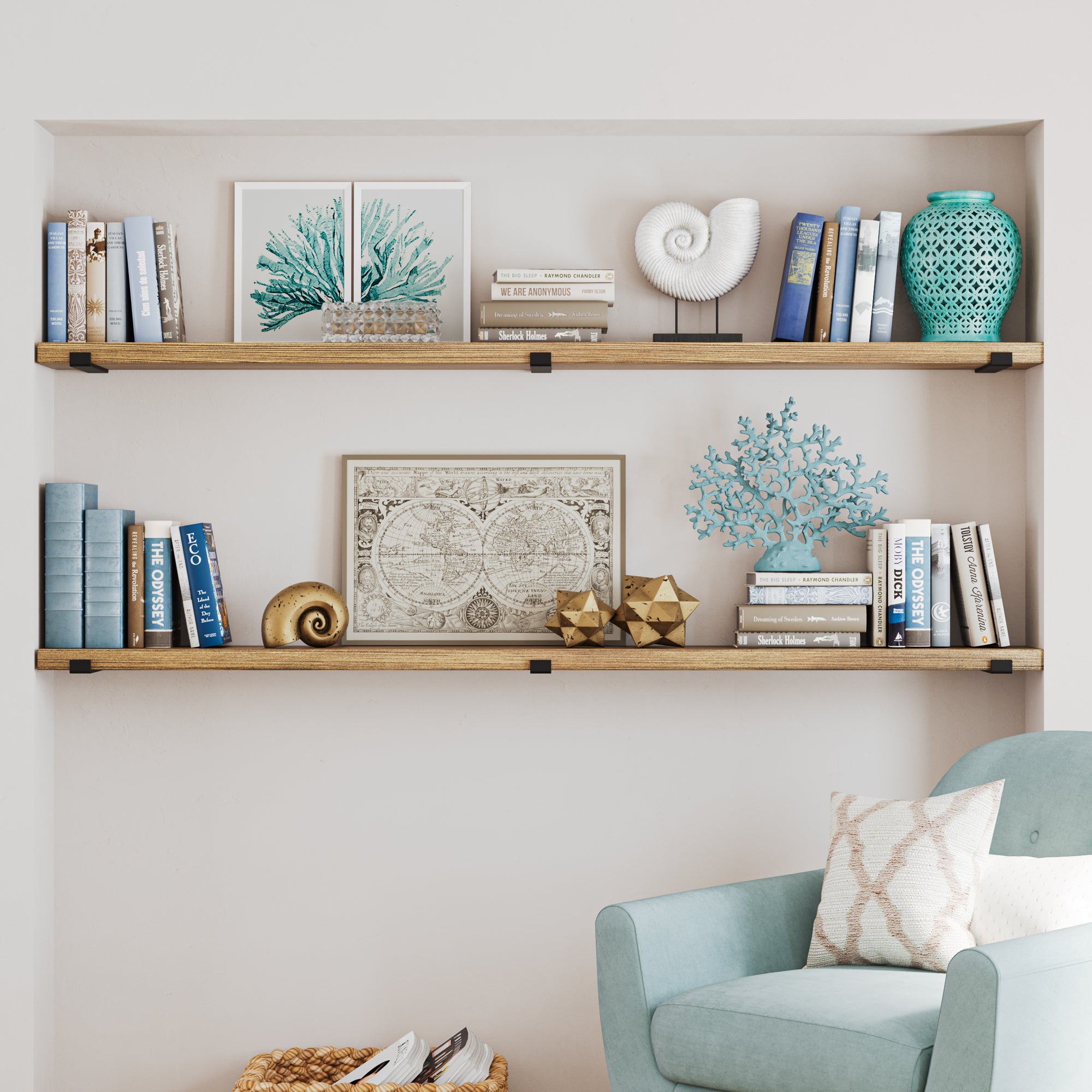 FORTE 72'' Floating Wall Shelf, Long Floating Shelf, Bookshelves