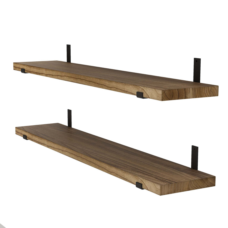 Reclaimed Barn Wood Floating Accent Shelves | Flush Mount Floating Brackets  | Set of 2