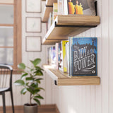 FORTE 72"x 9.25" Floating Shelves for Wall Decor, Living Room Book Shelf for Wall, and Rustic Wood Wall Shelves - Set of 2 -  Burnt