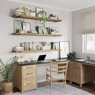 Upgrade your home office with a 60 inch long office storage shelf featuring a rich Golden Oak finish and metal heavy duty shelf brackets. Perfect for organizing books, office supplies, plants, and décor while maximizing vertical wall storage.