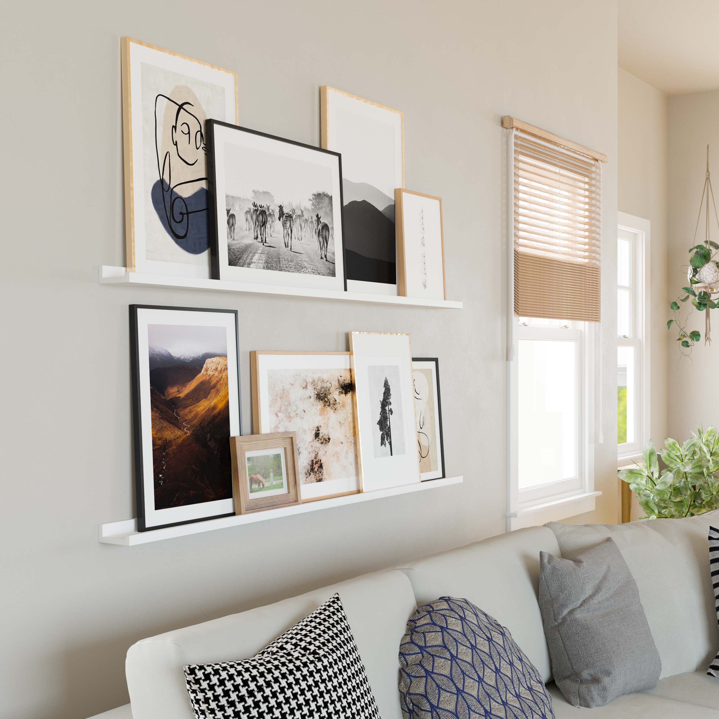 DENVER 60'' Picture Ledge, White Floating Shelves,Bedroom Wall Shelves ...