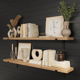 MENTON 60"x9.25" Floating Shelves for Wall Storage,  Living Room Wall Bookshelf, Floating Shelf Heavy Duty Brackets with 1.5" Thick - Set of 2 - Burnt