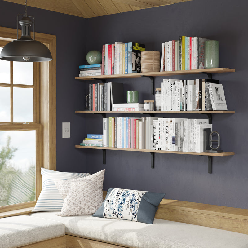 NOLA 48"x6" Floating Shelves Wall Mounted, Wall Bookshelf Living Room, Rustic Wall Shelves for Bedroom, Floating Shelf for Kitchen & Pantry - Set of 3 - Burnt