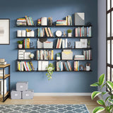 PALMA 17''x6'' Floating Shelves, Wall Bookshelf for Living Room, Rustic Wood Shelves for Office Decor - Set of 20 - Black