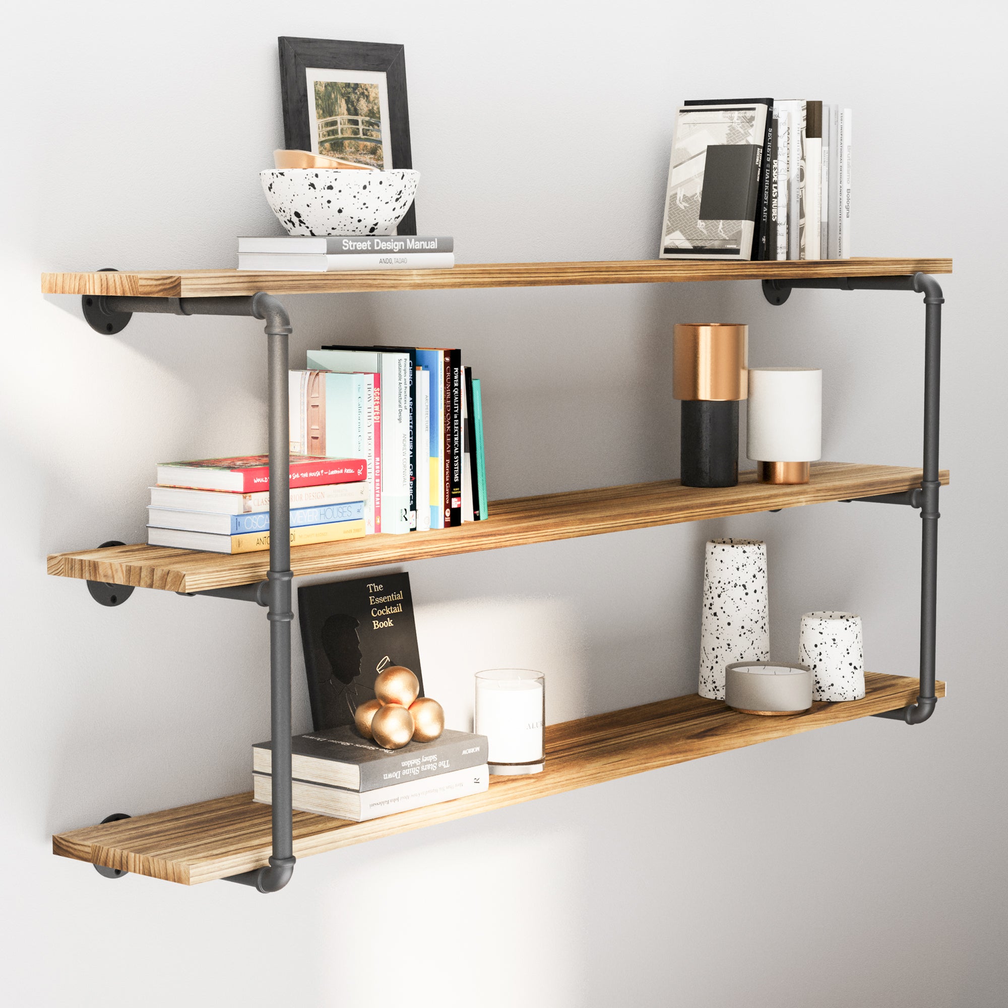 Office organizer shelves with pie shelves perfect for organizing books and office supplies.