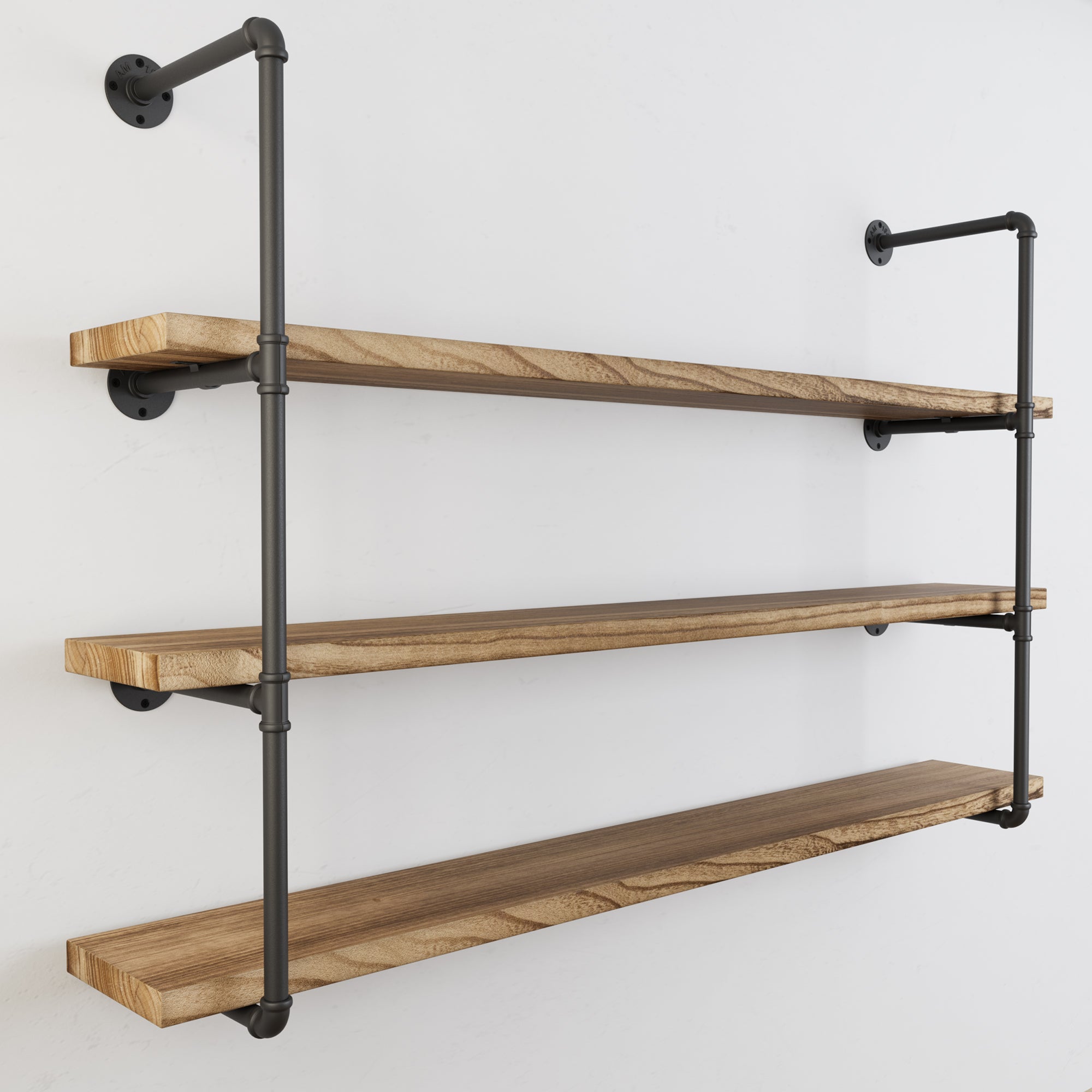 Wallniture 60 x 9.25 Industrial Bookshelf Long Floating Shelves Pipe Shelving Wood Shelf for Wall 3 Tier Brown
