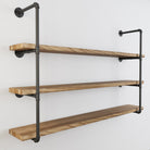 Detailed dimensions and components of PIPE 60'' Floating Pipe Shelves; includes brackets, shelves, screws, and anchors.